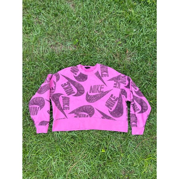 Mint Women's Size 1X Nike Icon Clash Fleece Crop Crew Pullover DB5994-665 Pink - Picture 2 of 8